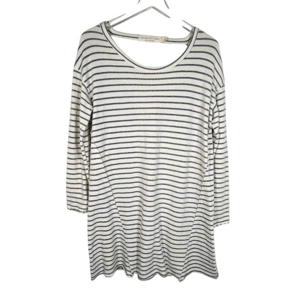 Saltwater Luxe Women's Striped Tunic Dress M Nautical Raw Edge Cotton USA